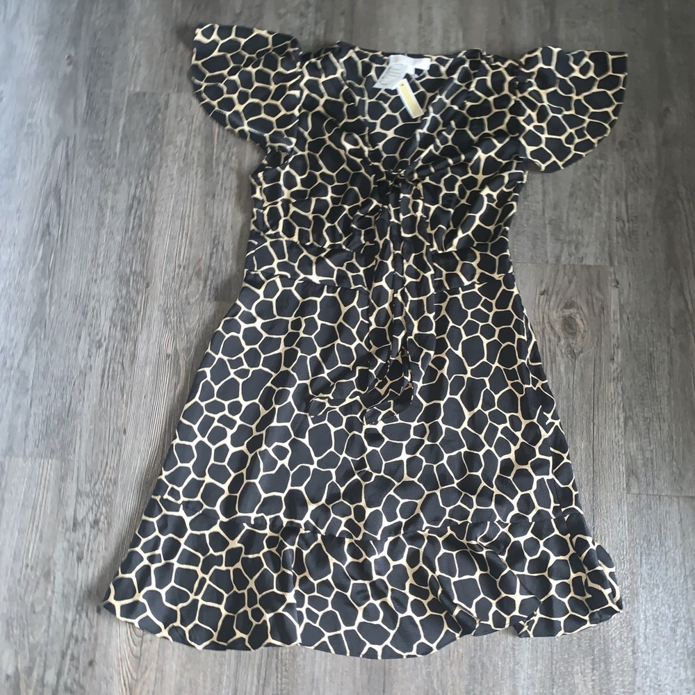 Michael Kors Women’s Saturated Mosaic Giraffe Printed Tie Mini Dress Size 6 $165